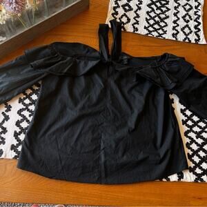 J.Crew Black Off-Shoulder Ruffle Top Halter Neck Womens size 10